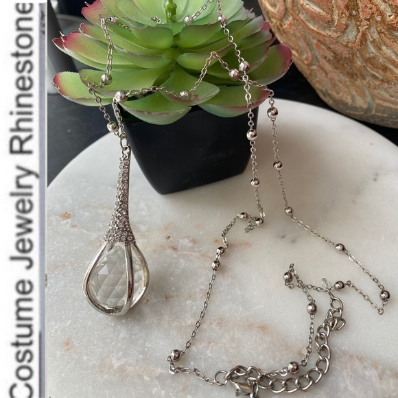 Jewelry - 3.5” Crystal Ball Pendant Rhinestone Necklace